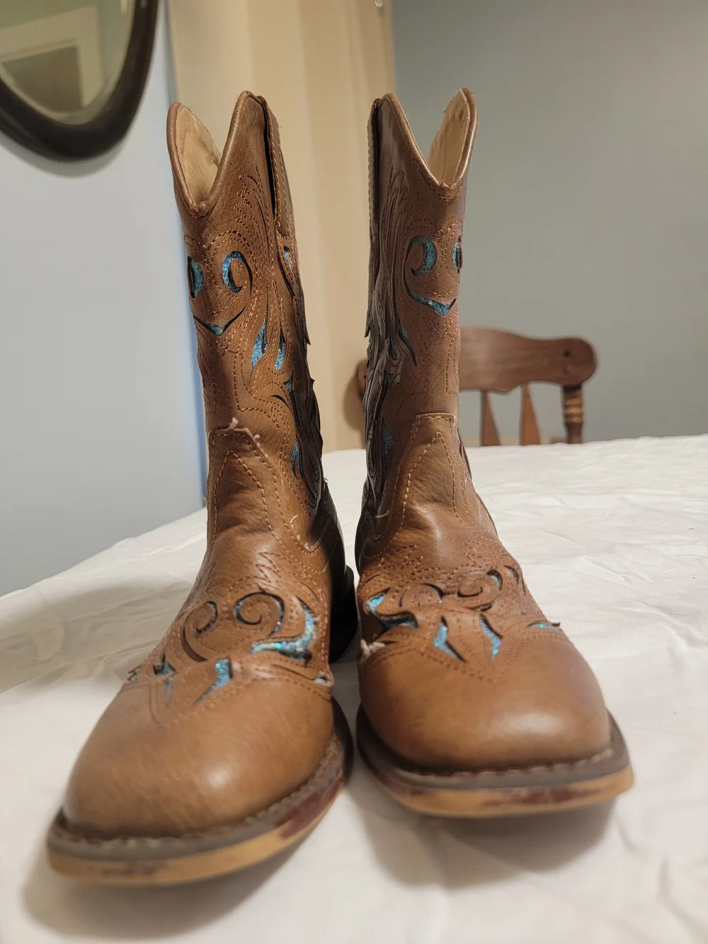 Roper Brown Kids Western Boots with Teal Stitch Accents